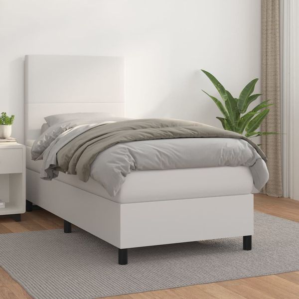 vidaXL Boxspring posteľ s matracom biela 90x200 cm umelá koža