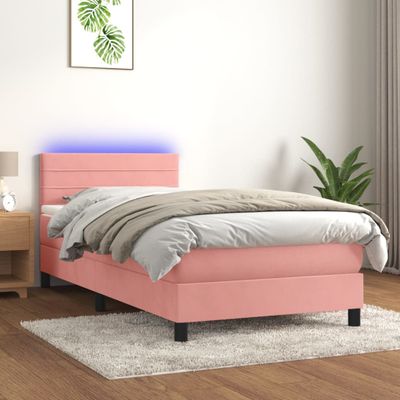 vidaXL Posteľný rám boxsping s matracom a LED ružový 90x190 cm zamat