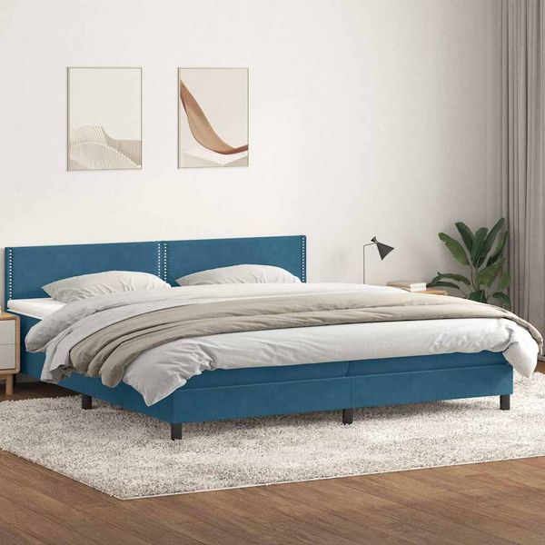 vidaXL Box Spring Posteľ s matracom Tmavomodrá 200x220 cm Zamat