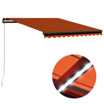vidaXL Ručne zaťahovacia markíza s LED 300x250 cm oranžovo-hnedá