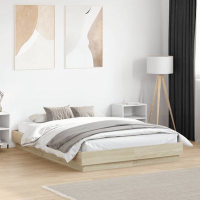 vidaXL Posteľný rám s LED svetlami dub sonoma 135x190 cm
