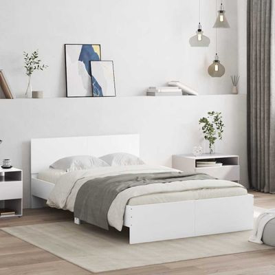 vidaXL Posteľný rám s čelom a LED biely 135x190 cm