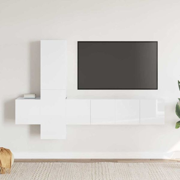vidaXL 5-dielna súprava TV skriniek lesklá biela drevotrieska