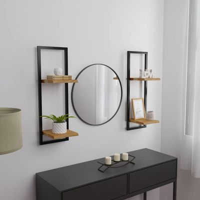 vidaXL Nástenné police 2 ks 25x25x75 cm akáciový masív a oceľ