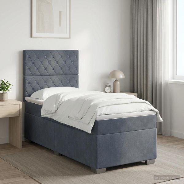vidaXL Posteľ boxspring s matracom Tmavosivá Jednoduchý Zamat
