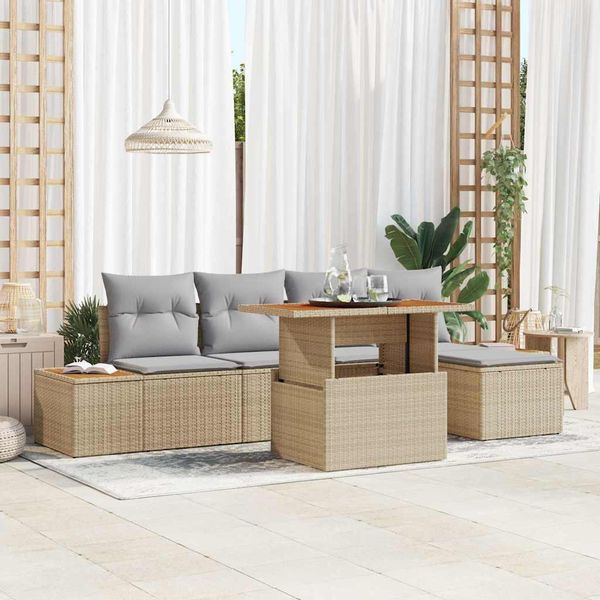 vidaXL Súprava záhradných pohoviek s úložiskom 6 pcs Béžová Poly ratan