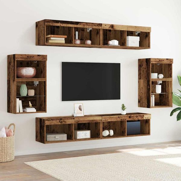 vidaXL Zostava TV skriniek Nástenný 8 pcs Staré drevo Kompozitné drevo