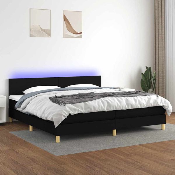 vidaXL Posteľ boxsping s matracom a LED čierna 200x200 cm látka