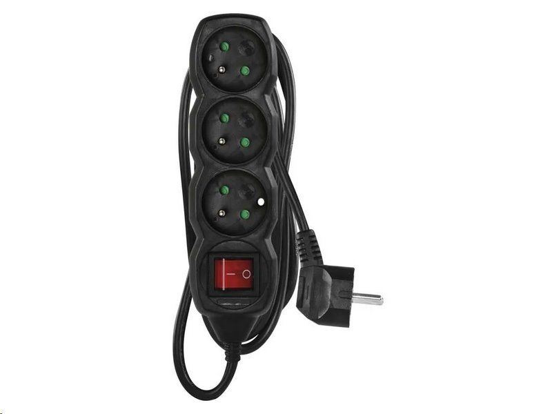 Prodlužovací kábel EMOS PC1311 / 1,5 m / 3 zásuvky / s vypínačom / čierny / PVC / 1 mm2