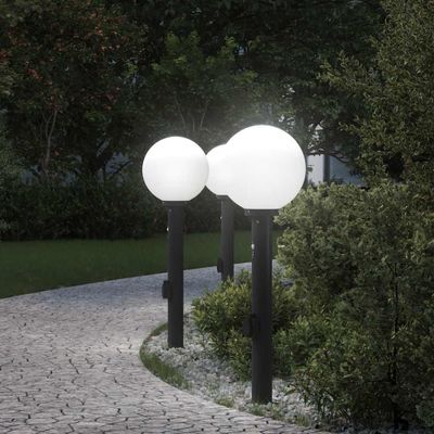 vidaXL Stĺpikové svetlá so senzorom a zásuvkou 3 ks 80 cm čierne IP44