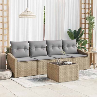 vidaXL Sada pohoviek s vankúšom 5 pcs Béžová a šedá polyratan