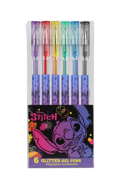 Gélové perá s trblietkami Stitch Black 6 ks