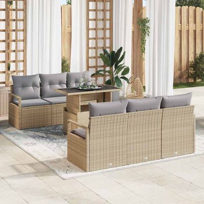 vidaXL Súprava záhradných pohoviek 7 pcs Beige a svetlo šedá polyratan
