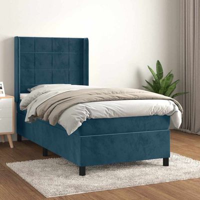 vidaXL Posteľný rám boxsping s matracom tmavomodrý 90x190 cm zamat