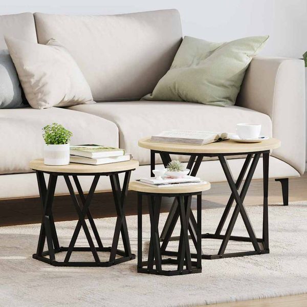 vidaXL Zostaviteľný bočný stôl 3 pcs Sonoma dub
