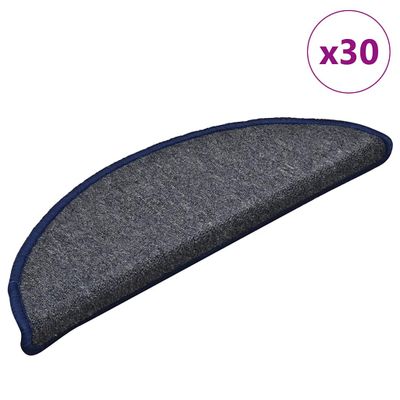 vidaXL Schodové rohože 30 ks 56x17x3 cm tmavošedé a modré polkruhové