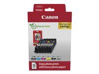 Canon PGI-530/CLI-531 PGBK/C/M/Y/BK/GY Photo Value Pack - 6-balíček - pigmentová čierna, čierna, azúrová, purpurová, žltá, sivá - originálny - závesný box - atramentová kazeta/sada papiera