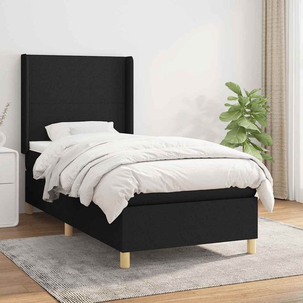 vidaXL Posteľný rám boxspring s matracom čierny 90x200 cm látka