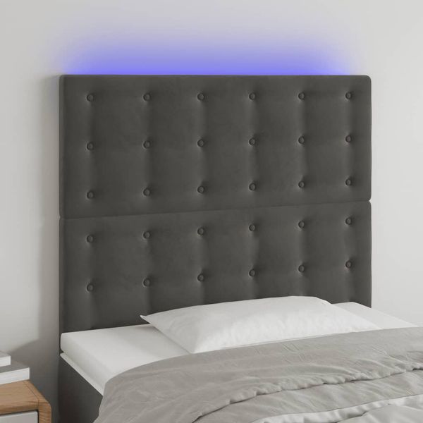 vidaXL Čelo postele s LED tmavosivé 80x5x118/128 cm zamat