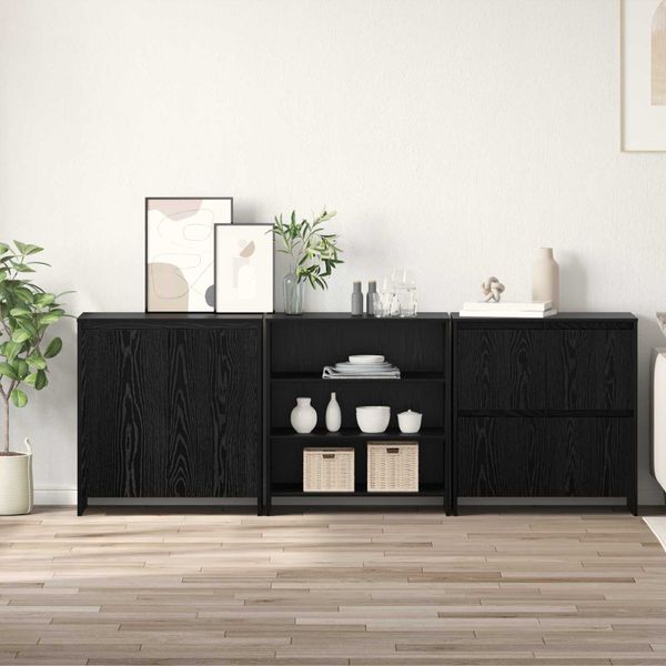 vidaXL Servírovacia skriňa 3 pcs Čierny dub 70 x 41 x 75 cm
