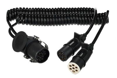 Spojovací špirálový adaptér z 15pin na 2x 7pin zástrčku (S+N) TRAILER CABLE 9, 24 V, 3,5 m SIXTOL