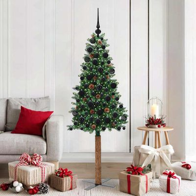 vidaXL Úzky vianočný stromček s 300 LED-i so stojanom Zelená 180 cm
