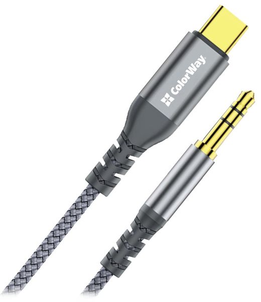 Colorway Adaptér USB-C na 3.5 mm jack/ 1.2m Kábel, prepojovací, USB-C (M) na 3,5mm jack (M), audio 48kHz/16bit, textilný oplet, 1,2m, sivý