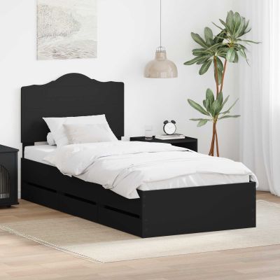 vidaXL Rám postele so zásuvkou Čierny 75 x 190 cm Inžinierske drevo