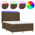 vidaXL Posteľ boxsping s matracom a LED tmavohnedá 140x200 cm látka