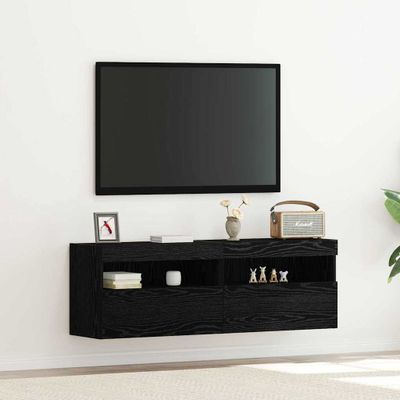 vidaXL TV nástenná skriňa s LED 2 pcs Čierny dub 60 x 30 x 40 cm