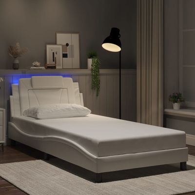 vidaXL Rám postele, Viana, s LED bez matraca, biely 100x200 cm