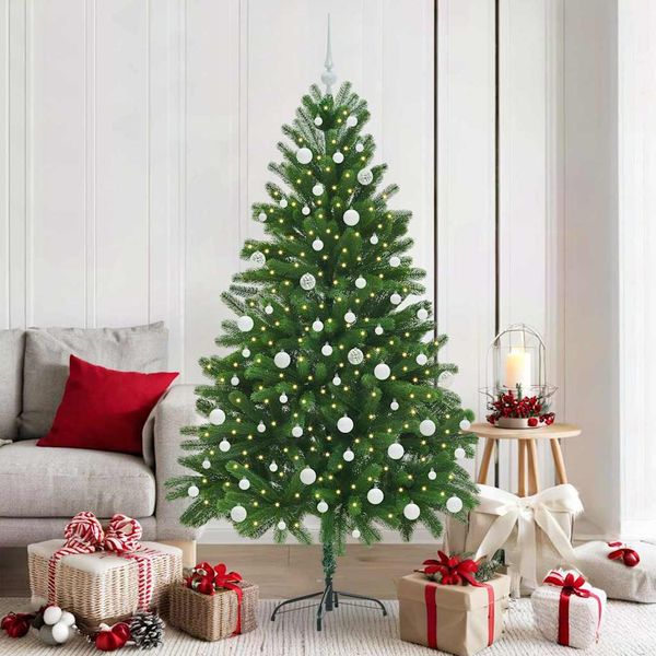 vidaXL Vianočný stromček s 300 LED-i so stojanom Zelená 180 cm PE