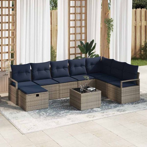 vidaXL Sada pohoviek s vankúšom s úložiskom 9 pcs Sivá polyratan