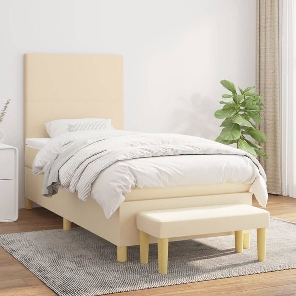 vidaXL Posteľný rám boxspring s matracom krémový 90x190 cm látka