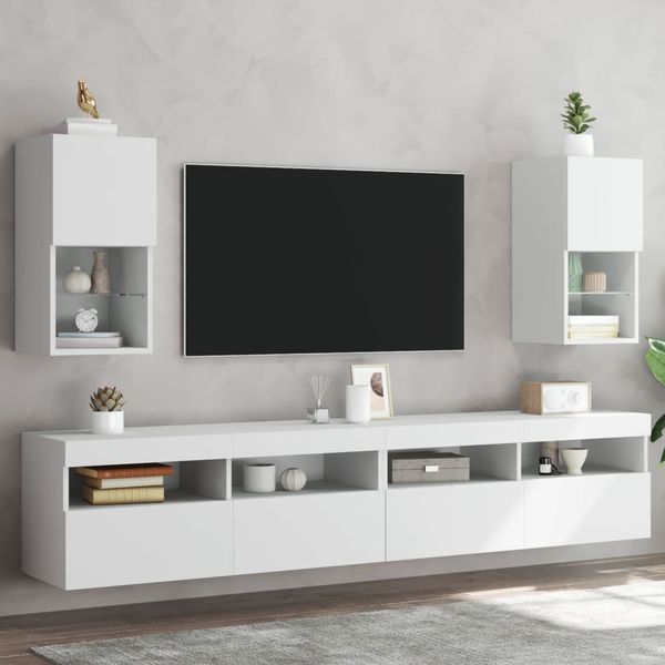 vidaXL TV skrinky s LED svetlami 2 ks biele 30,5x30x60 cm