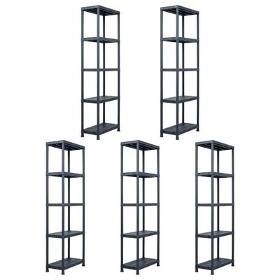 vidaXL Regále s úložnými poličkami 5ks čierne 125 kg 60x30x180 cm plast