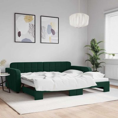 vidaXL Denná posteľ s rozkladacou posteľou tmavozelená 90x200 cm zamat
