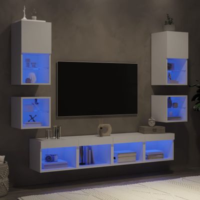 vidaXL 8-dielne TV nástenné skrinky s LED biele kompozitné drevo