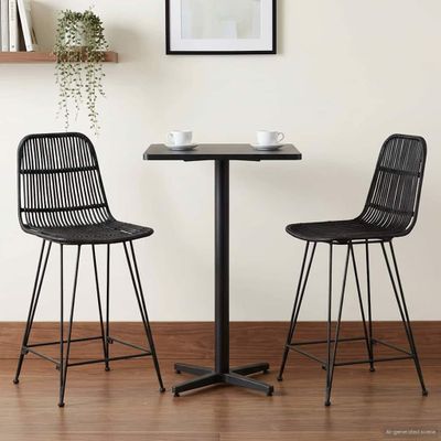 vidaXL Barová stolička 2 pcs Čierna 44 x 54 x 96 cm Ratan a oceľ