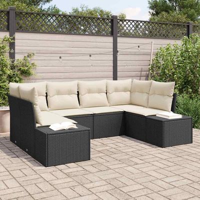 vidaXL Súprava záhradných pohoviek 6 pcs Čierna a krémová Poly ratan