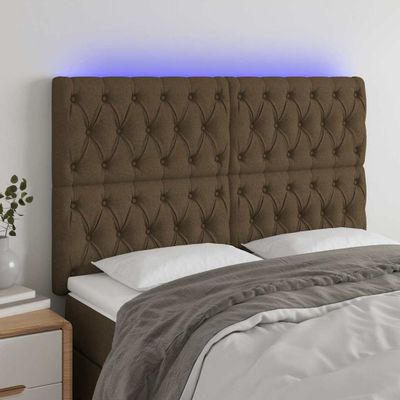 vidaXL Čelo postele s LED tmavohendé 160x7x118/128 cm látka