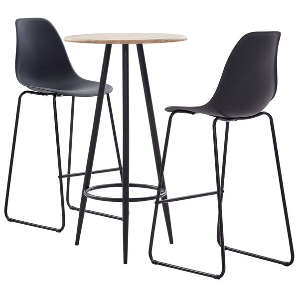vidaXL 3-dielna barová súprava, plast, čierna