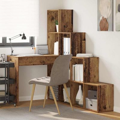 vidaXL Rohový stôl s poličkou Staré drevo 101,5 x 149,5 x 149,5 cm