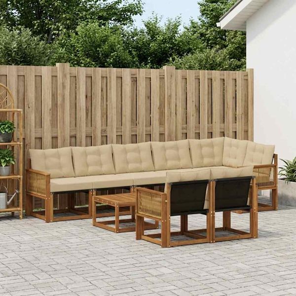 vidaXL Záhradná súprava gaučov s vankúšom 9 pcs Prírodná a béžová