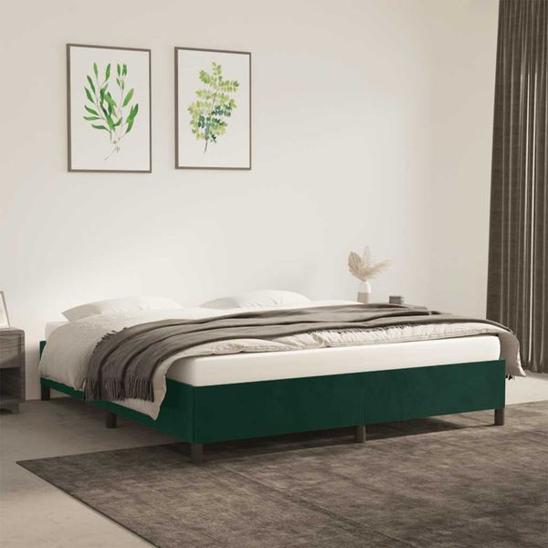 vidaXL Posteľ bez matraca tmavozelený 160x200 cm zamat