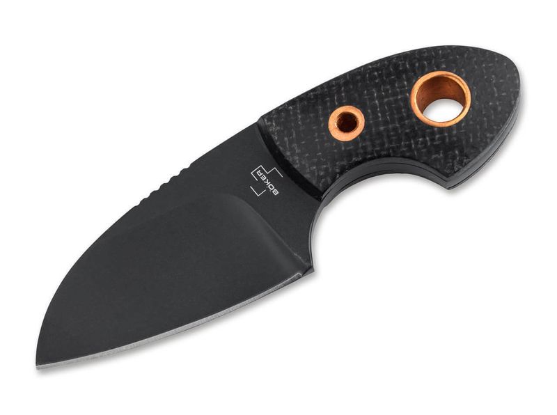 Böker Plus 02BO084 GNOME ALL BLACK COPPER nôž na krk 5,5 cm, celočierny, meď, Micarta, puzdro