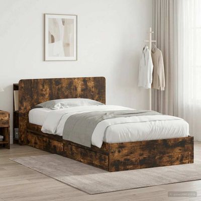 vidaXL Rám postele so skladom Dymový dub 90 x 190 cm Kompozitné drevo