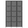 vidaXL Polica s boxmi s dizajnom 15 kociek sivá 103x30x175,5 cm látka