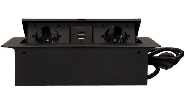 Výklopný blok zapustený ORNO OR-AE-13126/B/3M, 2x 230V a 2x USB, kábel 3m, čierny