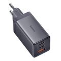 Sieťová nabíjačka Baseus GaN5, 2x USB-C + USB, 65 W + kábel 1 m (sivá)